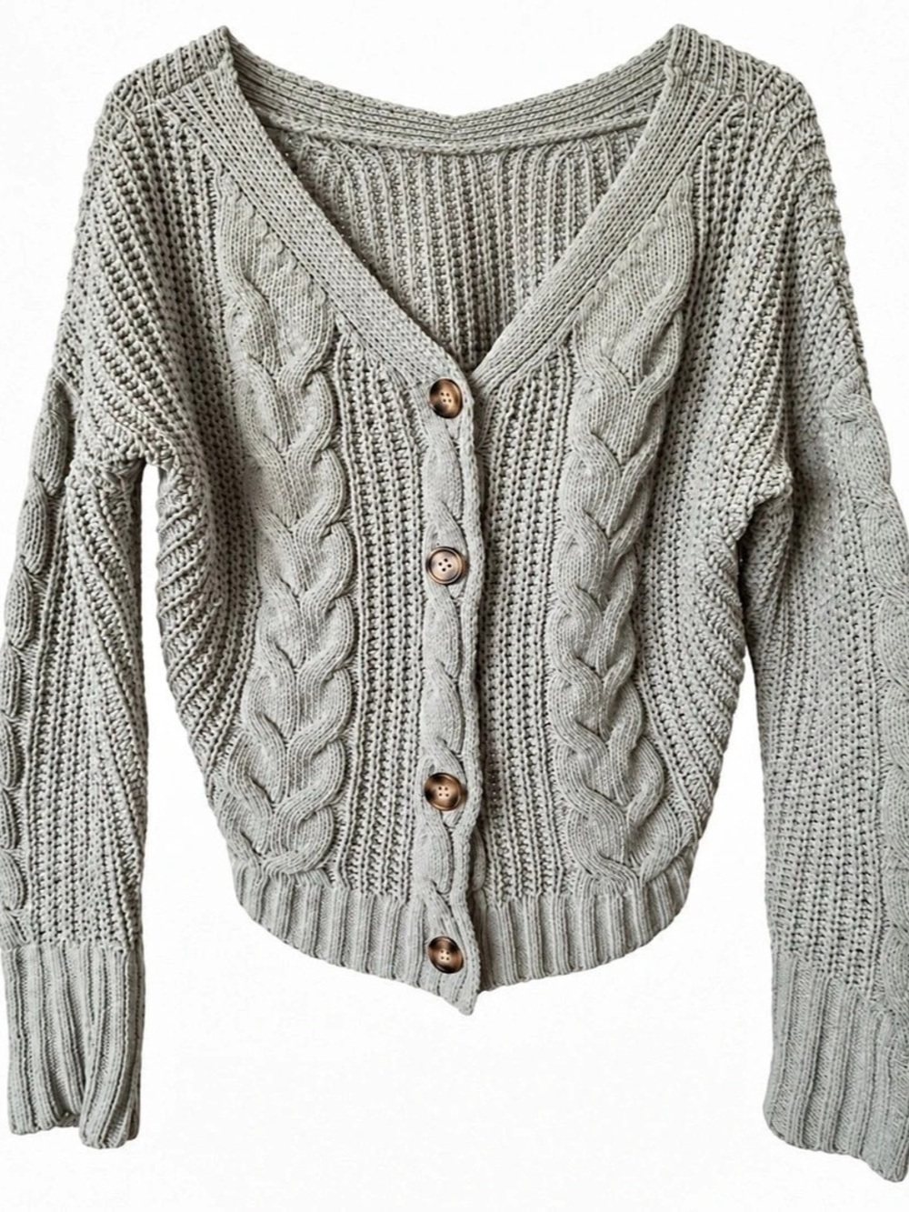 Moon & Madison Sage Green Chunky Cable Knit Button Cardigan Women's L